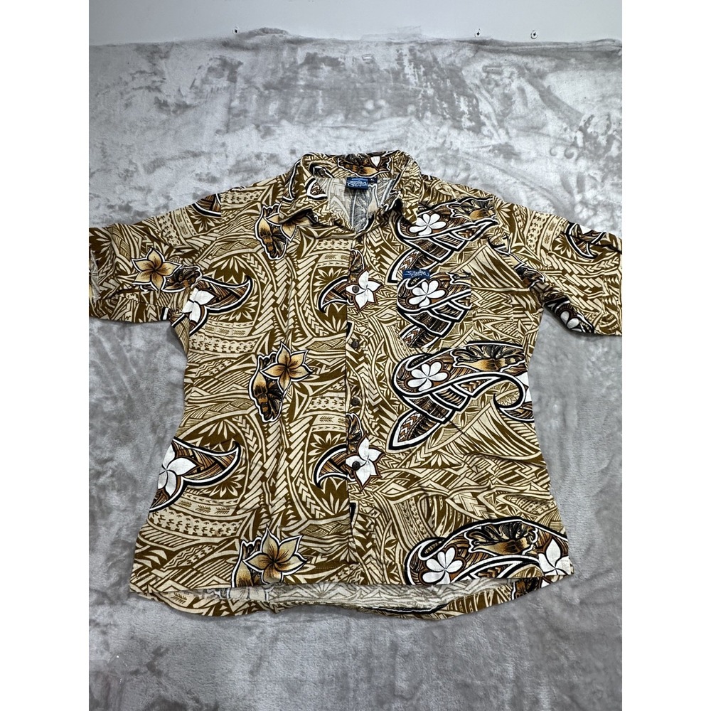 Vintage Souloa Fiji Hawaiian Shirt‎ Mens XL Brown Floral Aloha 80s Made EUC